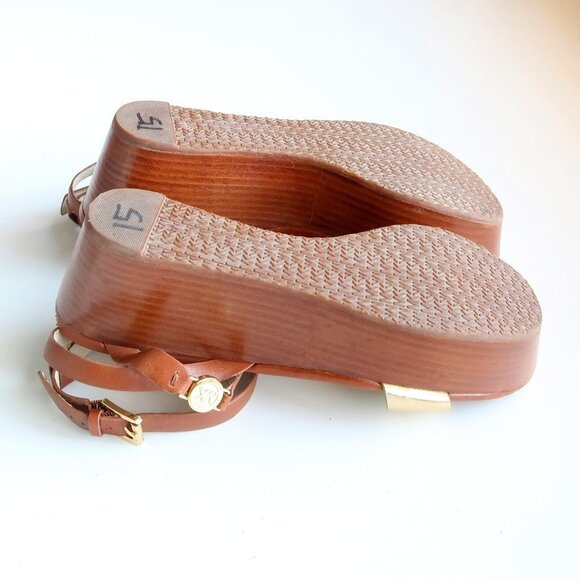 Michael Kors Brown & Gold Platform Wedge Strappy Open Toe Sandals / Summer Shoes - Picture 14 of 16